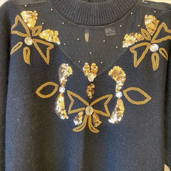 Vintage Work In Progress Black Silk Angora Blend Sequined Sweater Sz Large - Picture 3 of 11